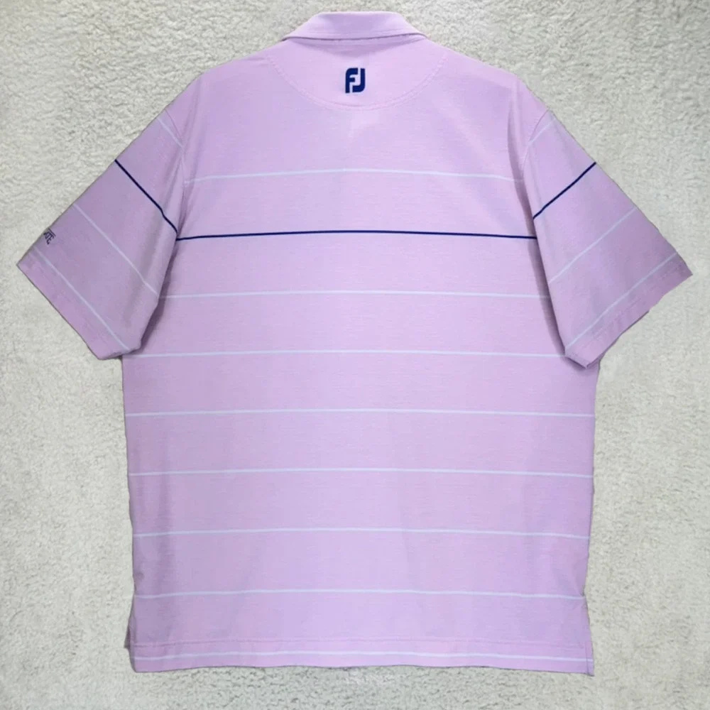 Footjoy FJ Collared Polo Golf Shirt XL Pink Striped Short Sleeve Travel Casual - Picture 2 of 16